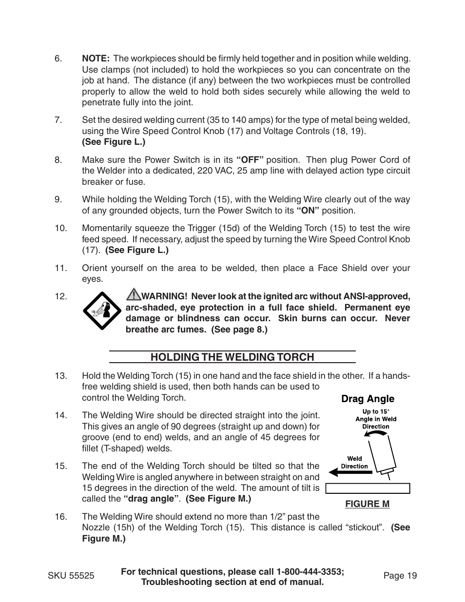 Holding the welding torch | Harbor Freight Tools 55525 User Manual | Page 19 / 33