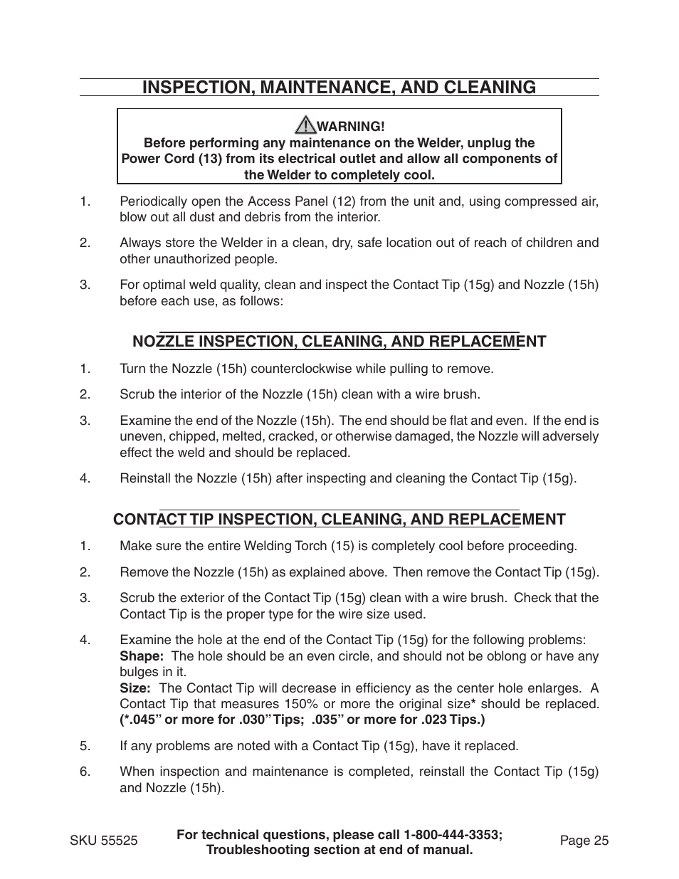 Inspection, maintenance, and cleaning | Harbor Freight Tools 55525 User Manual | Page 25 / 33