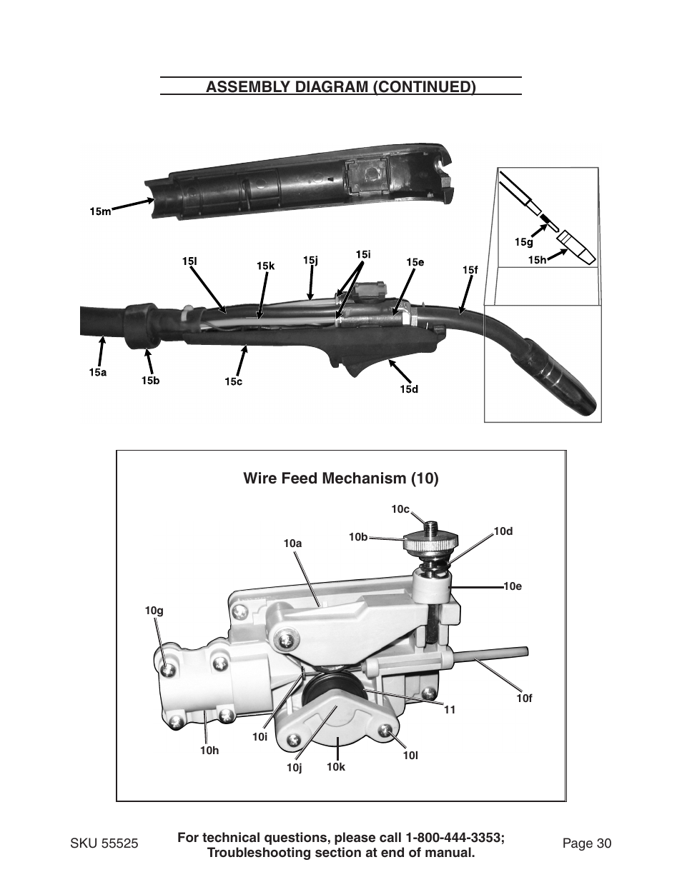 Assembly diagram (continued), Wire feed mechanism (10) | Harbor Freight Tools 55525 User Manual | Page 30 / 33