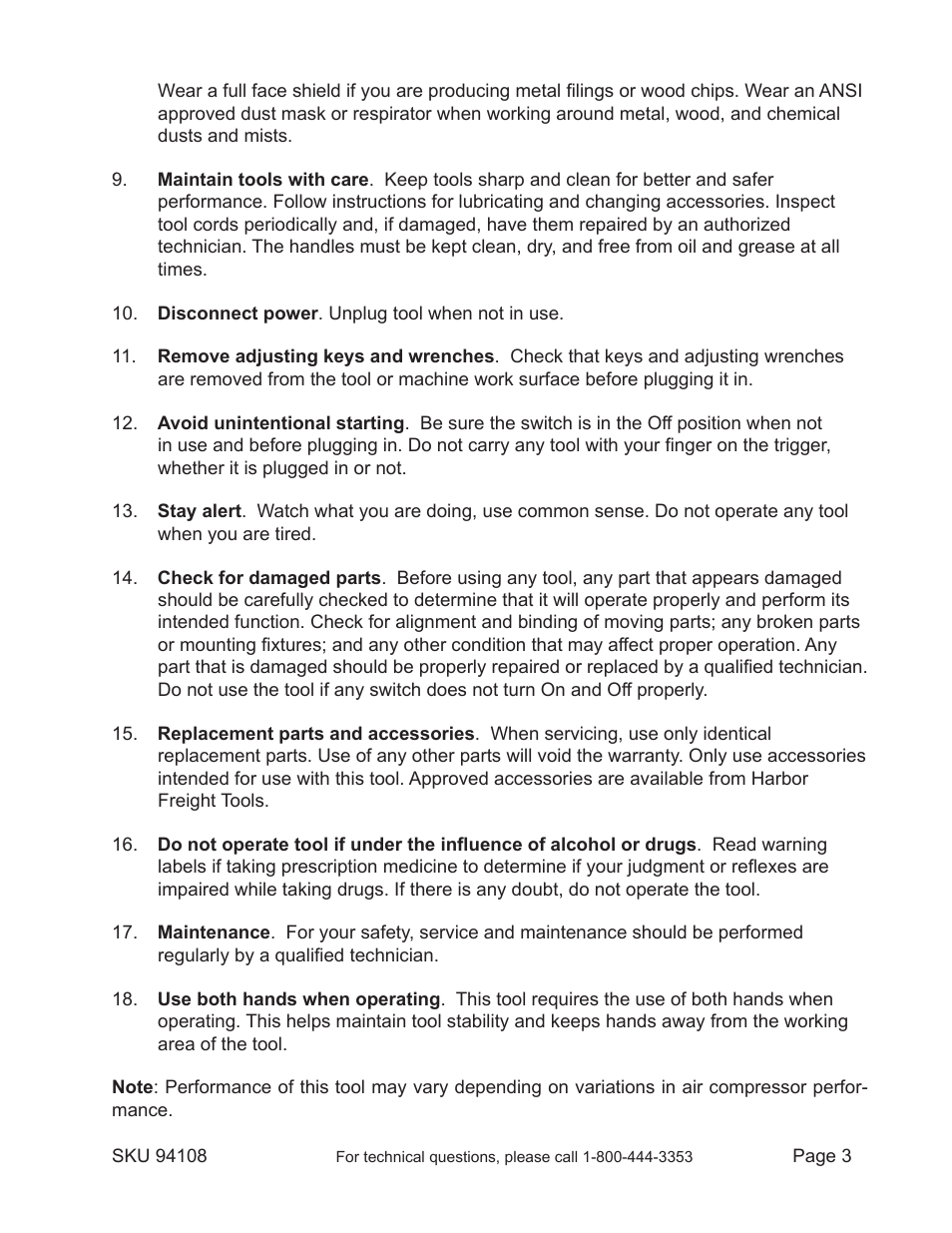 Harbor Freight Tools Central Pneumatic 1" Drive Industrial Air Impact Wrench 94108 User Manual | Page 3 / 10