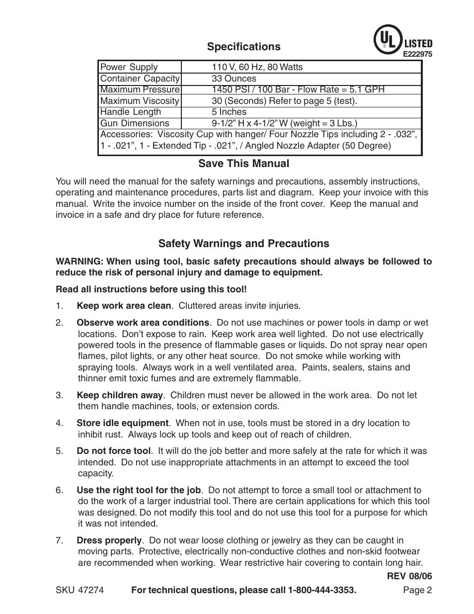 Harbor Freight Tools 47274 User Manual | Page 2 / 9