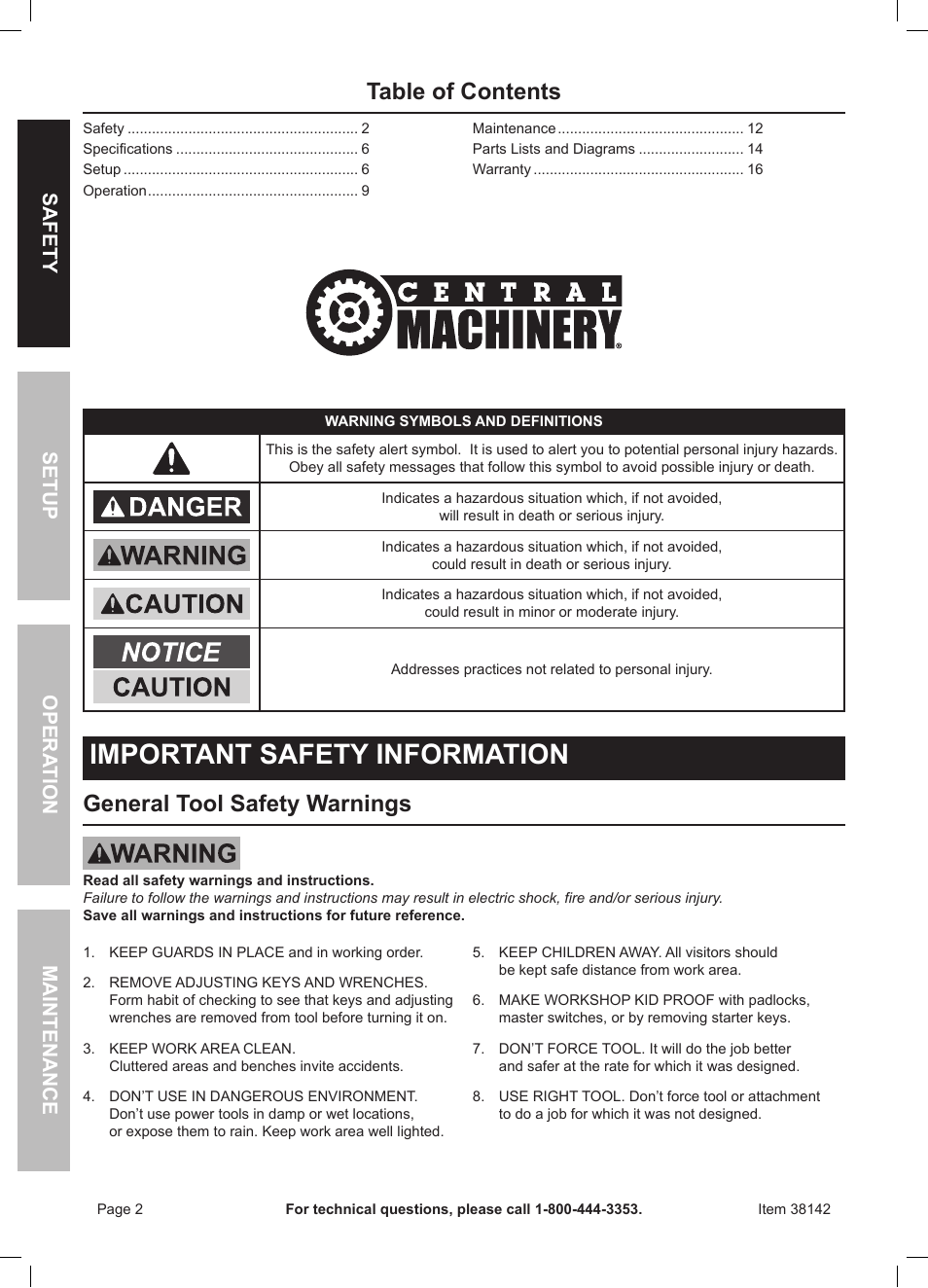 Harbor Freight Tools Central Machinery 13" Bench Drill Press 38142 User Manual | Page 2 / 16