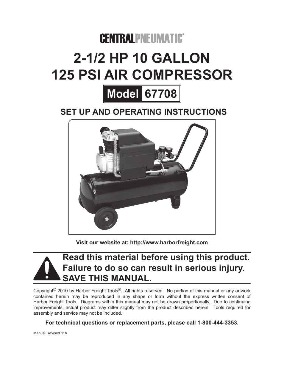 Harbor Freight Tools Air Compressor 67708 User Manual | 20 pages