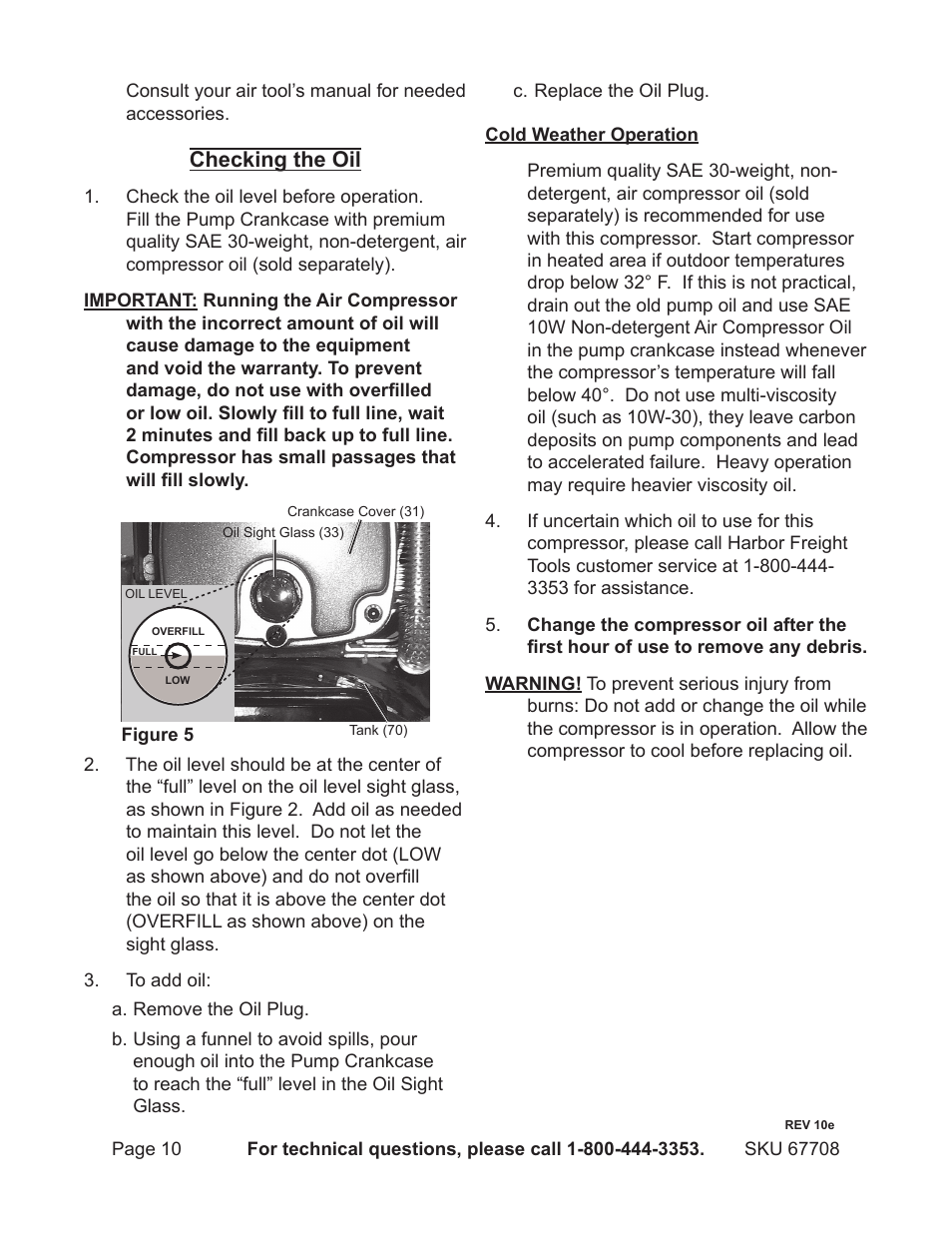 Checking the oil | Harbor Freight Tools Air Compressor 67708 User Manual | Page 10 / 20
