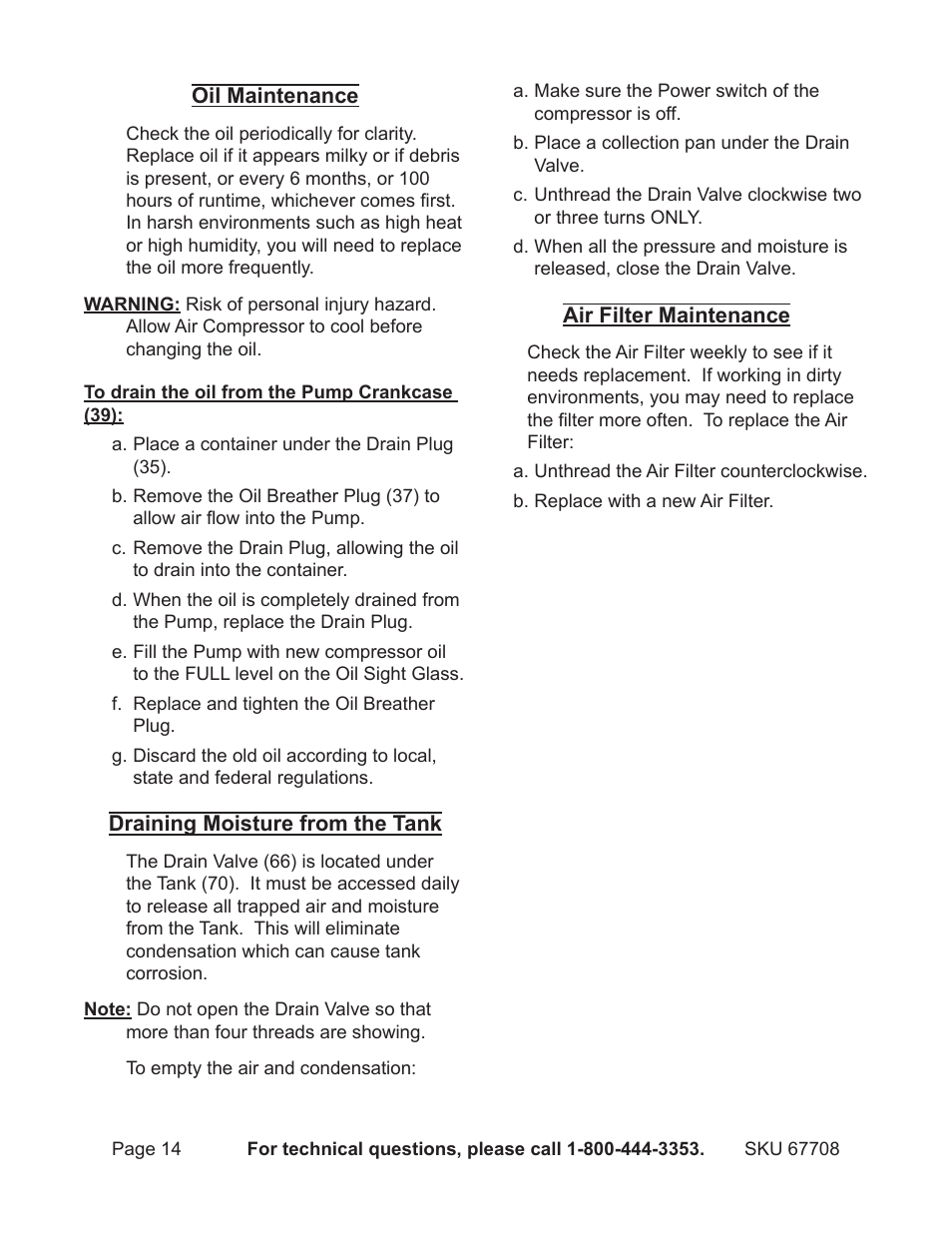 Harbor Freight Tools Air Compressor 67708 User Manual | Page 14 / 20