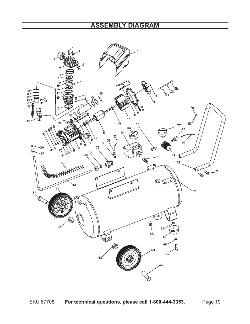 Assembly diagram | Harbor Freight Tools Air Compressor 67708 User Manual | Page 19 / 20