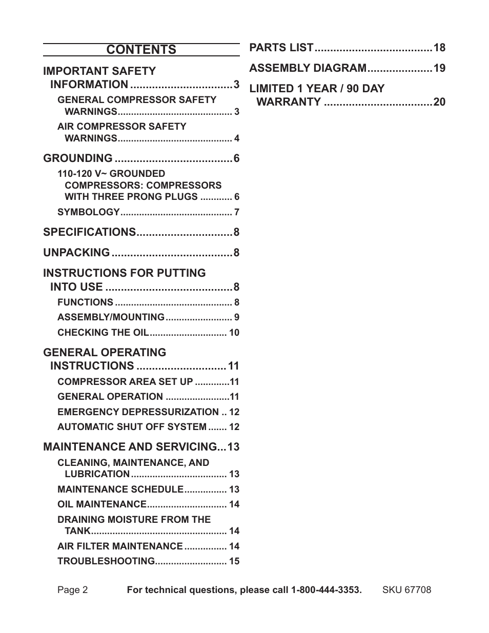 Harbor Freight Tools Air Compressor 67708 User Manual | Page 2 / 20