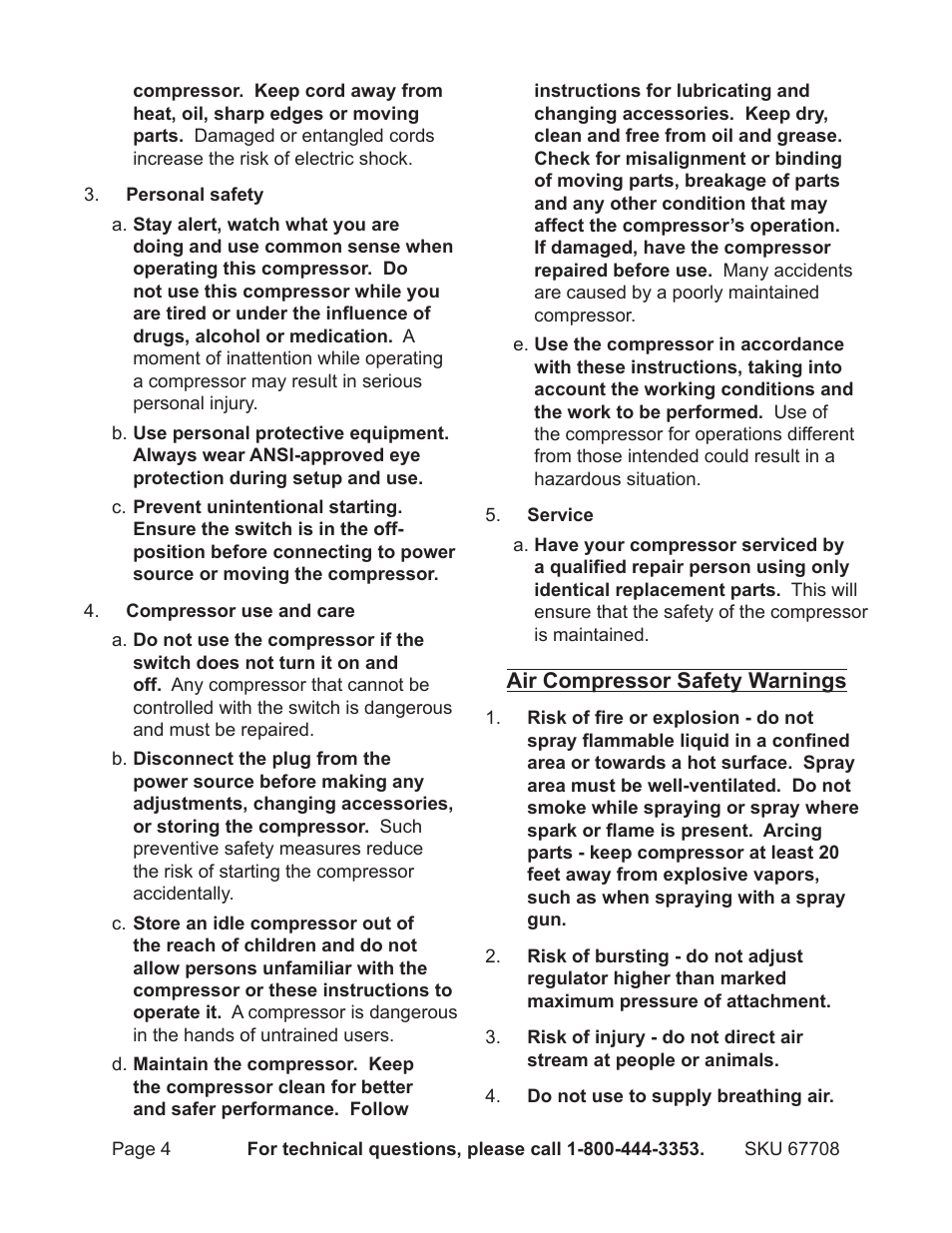 Harbor Freight Tools Air Compressor 67708 User Manual | Page 4 / 20