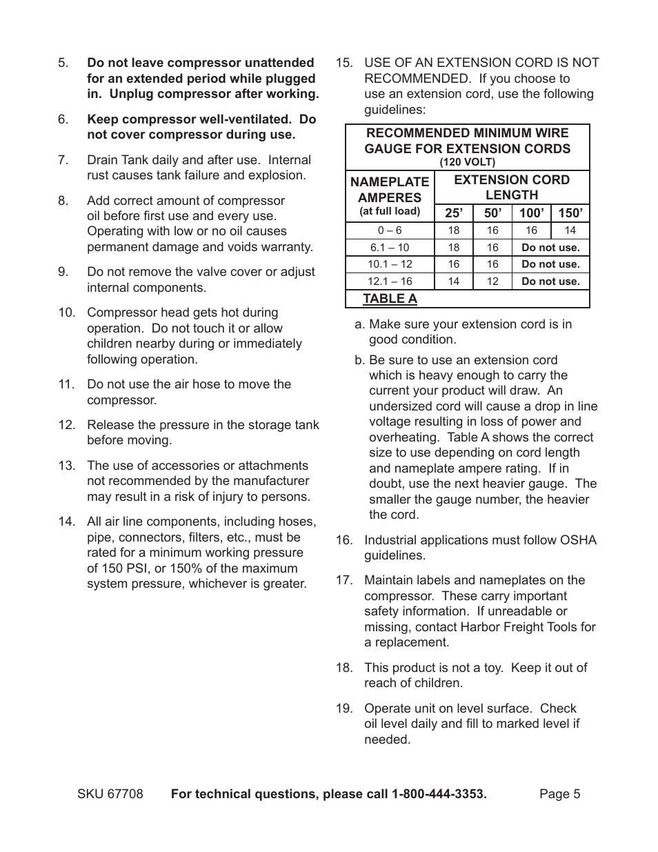 Harbor Freight Tools Air Compressor 67708 User Manual | Page 5 / 20