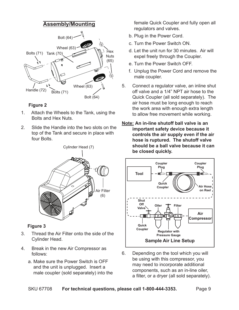 Assembly/mounting | Harbor Freight Tools Air Compressor 67708 User Manual | Page 9 / 20