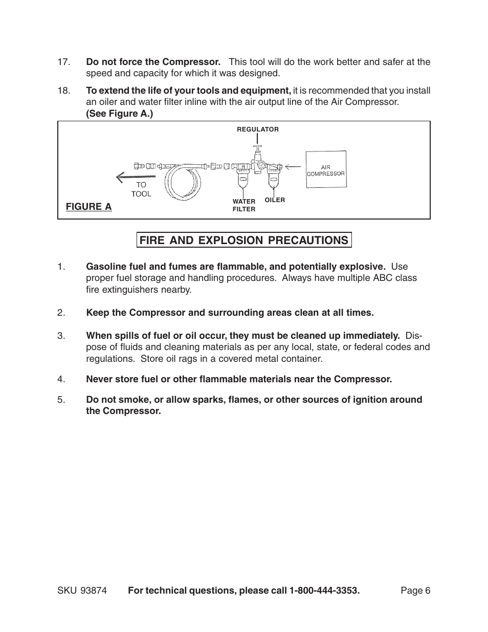 Fire and explosion precautions | Harbor Freight Tools 93874 User Manual | Page 6 / 19