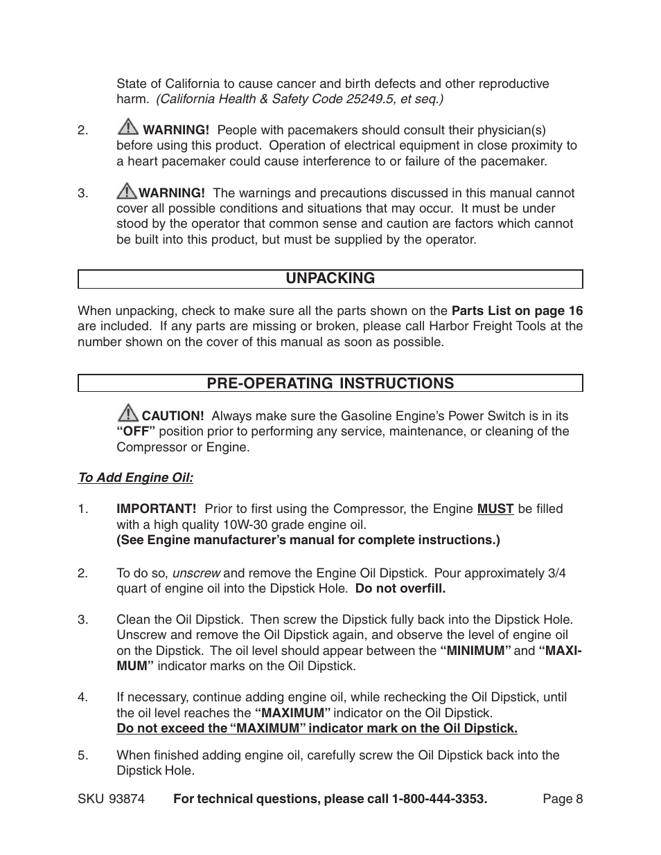 Harbor Freight Tools 93874 User Manual | Page 8 / 19