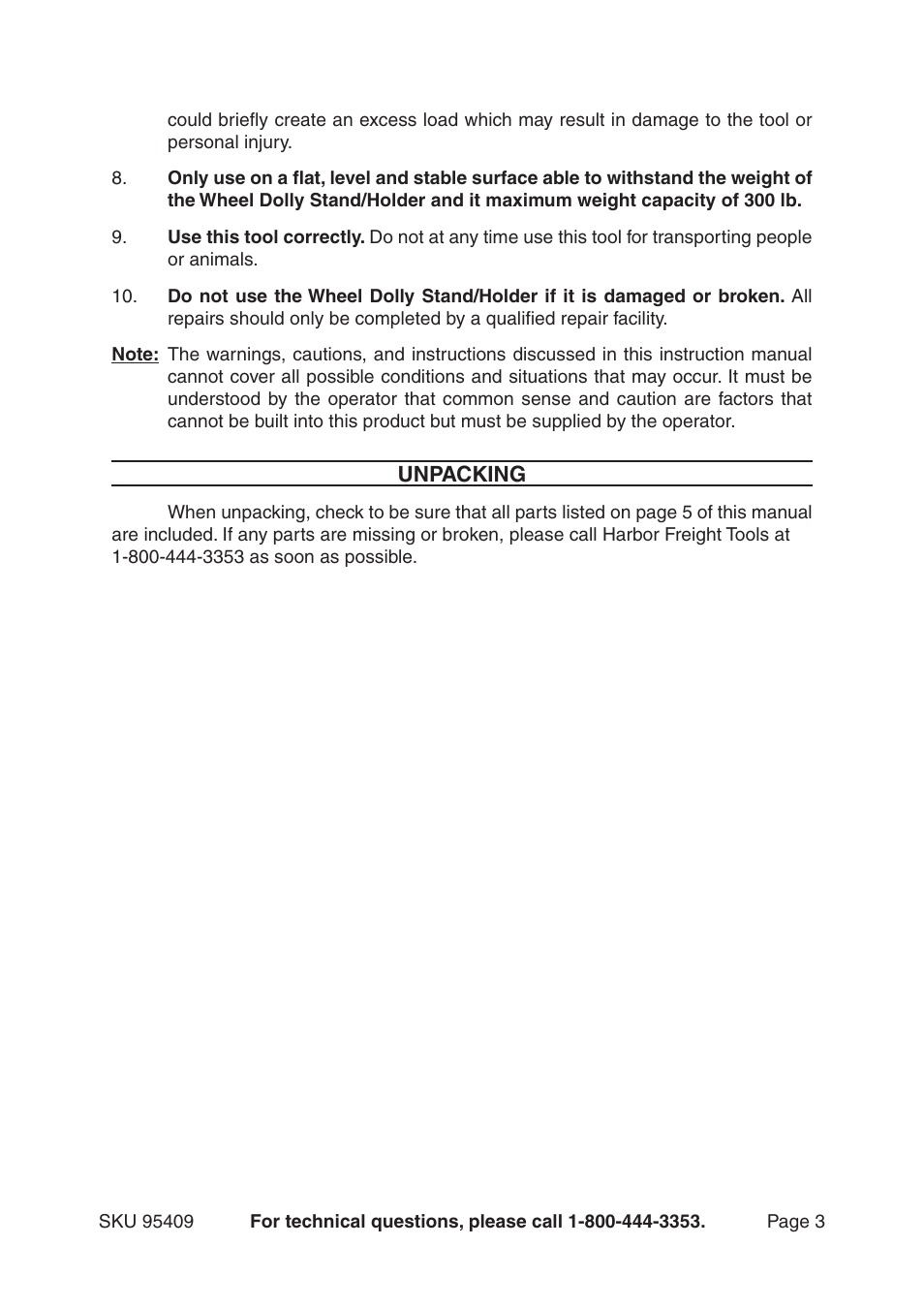 Harbor Freight Tools 95409 User Manual | Page 3 / 6