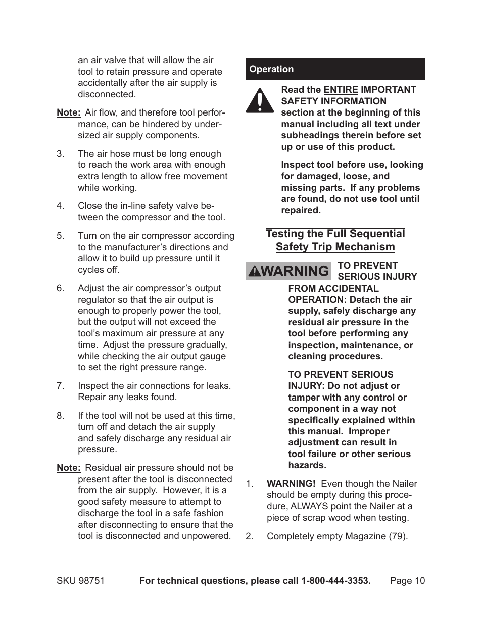 Harbor Freight Tools 3-IN-1 Air Framing Nailer 98751 User Manual | Page 10 / 18