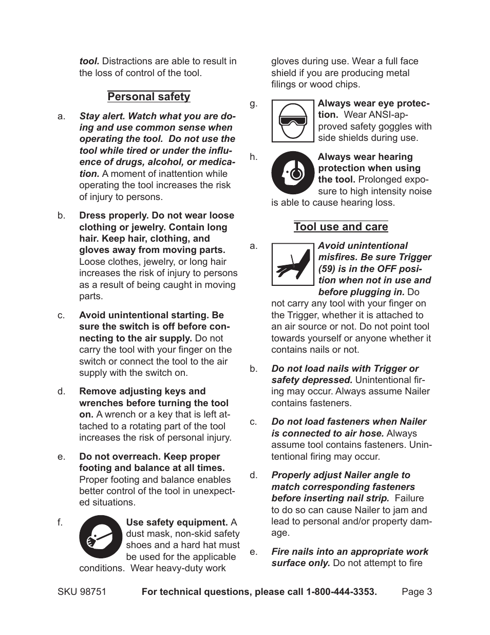 Harbor Freight Tools 3-IN-1 Air Framing Nailer 98751 User Manual | Page 3 / 18