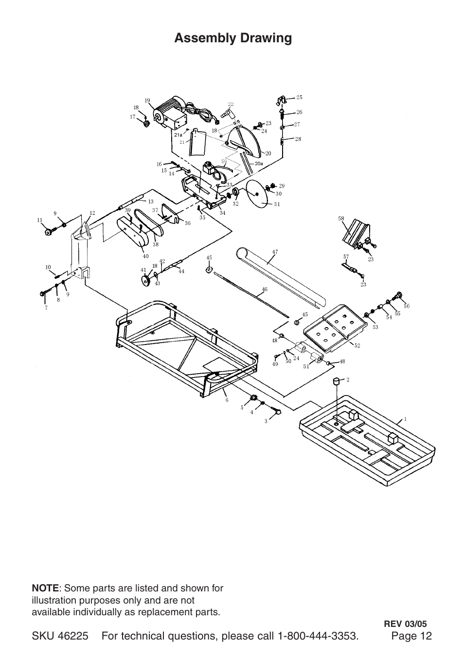 Assembly drawing | Harbor Freight Tools 46225 User Manual | Page 12 / 12