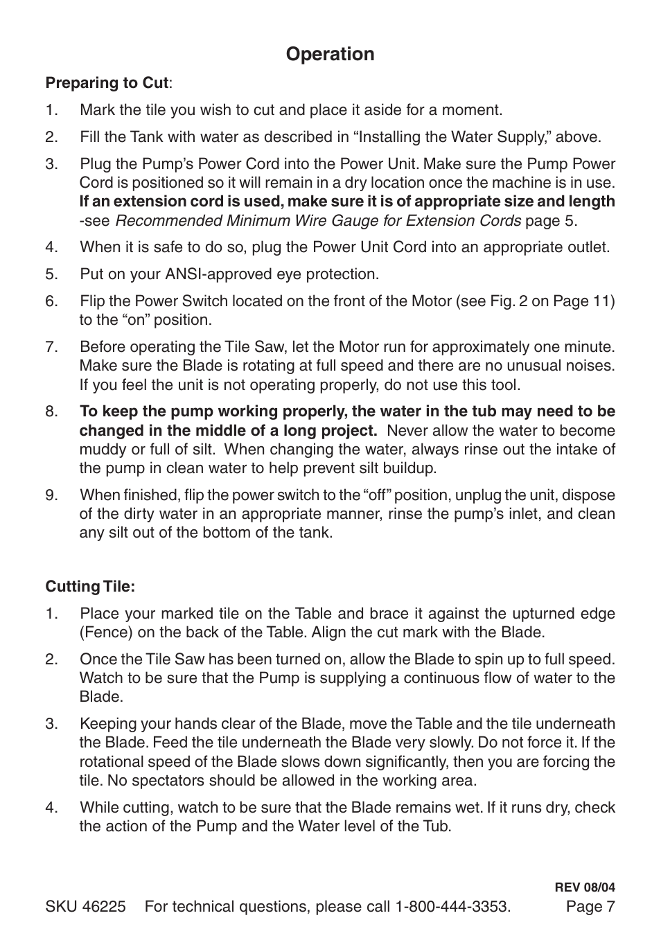 Operation | Harbor Freight Tools 46225 User Manual | Page 7 / 12
