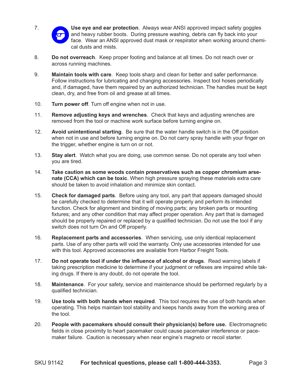 Harbor Freight Tools 91142 User Manual | Page 3 / 12
