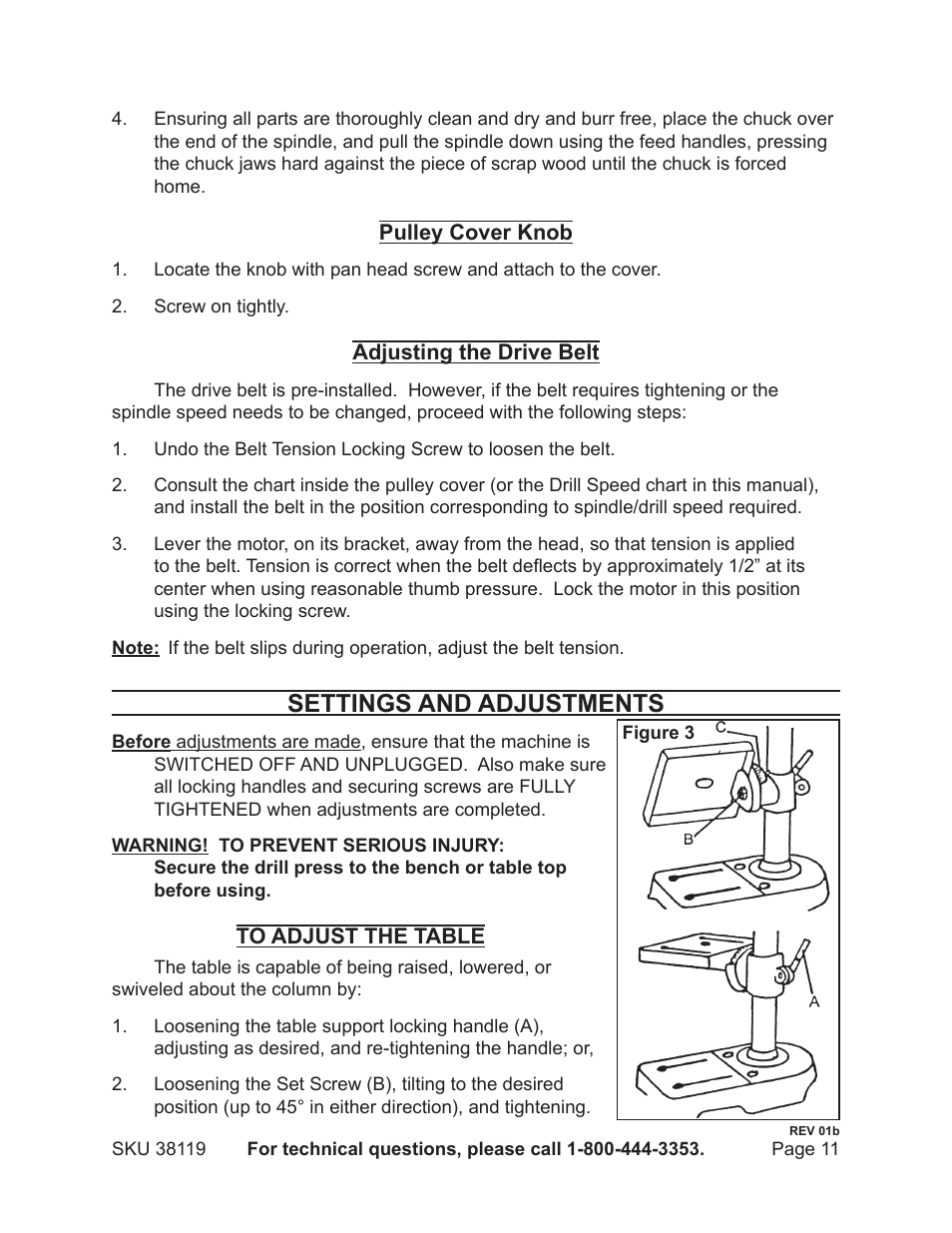 Settings and adjustments | Harbor Freight Tools 38119 User Manual | Page 11 / 19