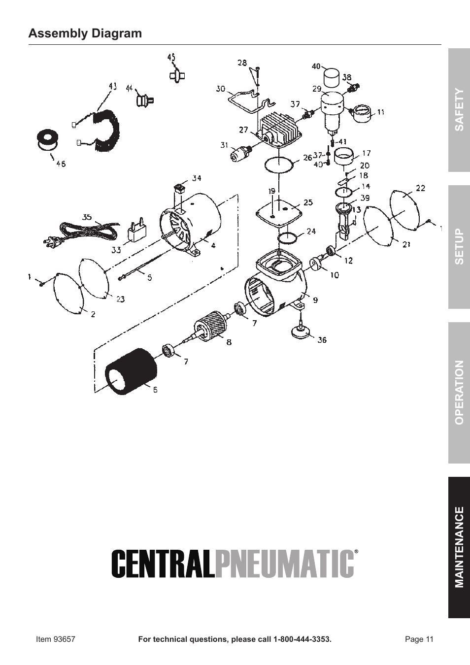 Assembly diagram | Harbor Freight Tools 93657 User Manual | Page 11 / 12