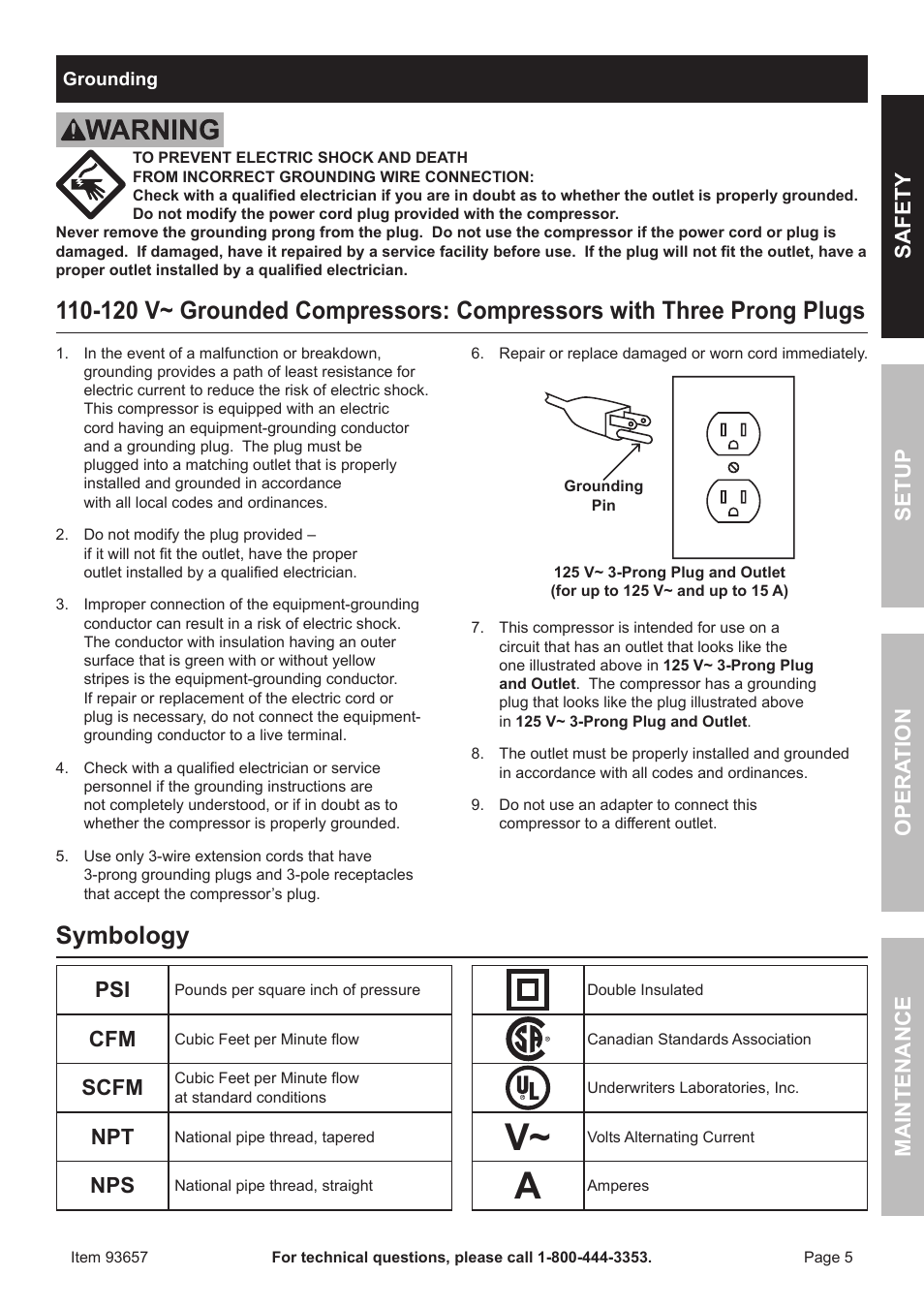 Symbology, Scfm, Safety opera tion maintenance setup | Harbor Freight Tools 93657 User Manual | Page 5 / 12