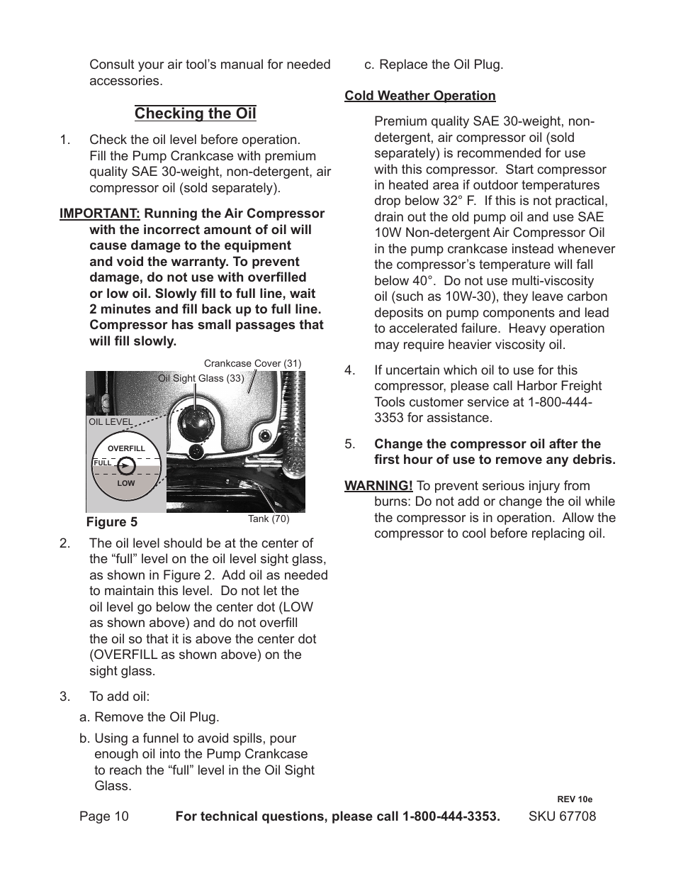 Checking the oil | Harbor Freight Tools 67708 User Manual | Page 10 / 20