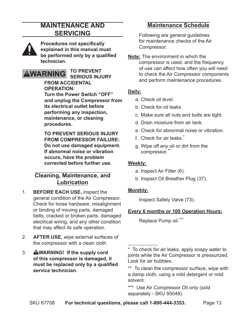 Maintenance and servicing | Harbor Freight Tools 67708 User Manual | Page 13 / 20