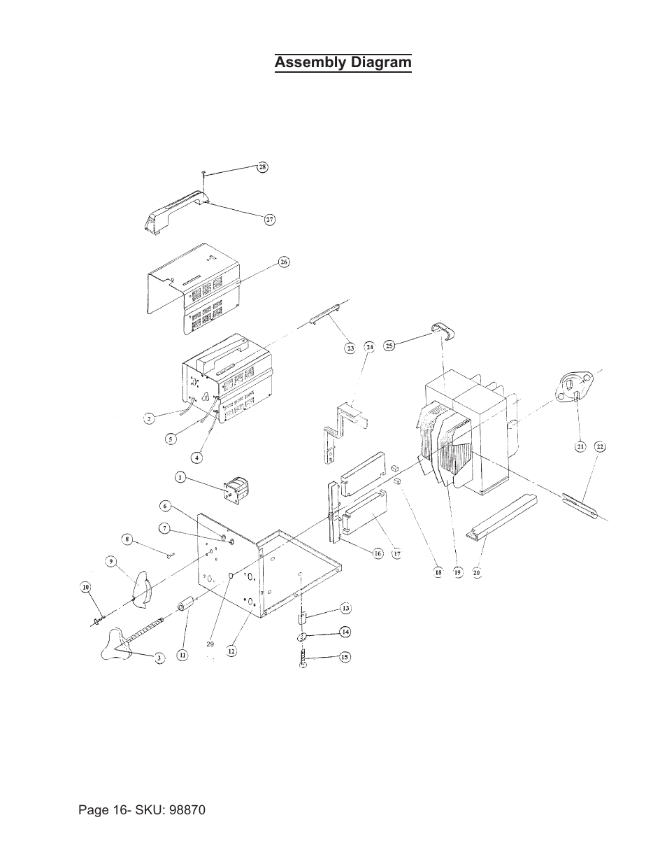 Assembly diagram | Harbor Freight Tools 98870 User Manual | Page 16 / 17