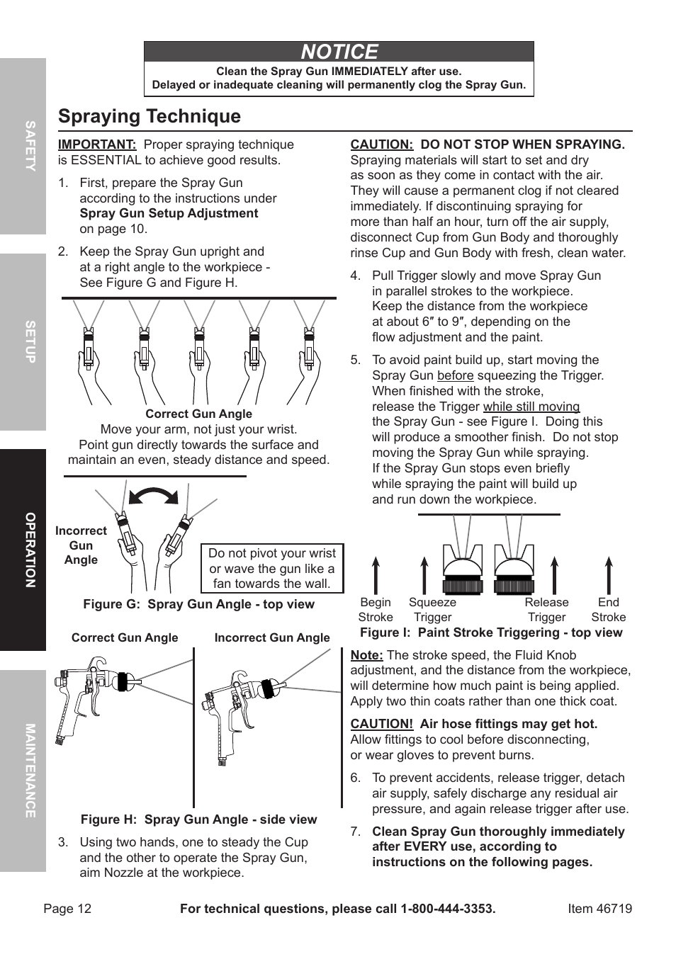 Notice, Spraying technique | Harbor Freight Tools HVLP DETAIL SPRAY GUN 46719 User Manual | Page 12 / 20