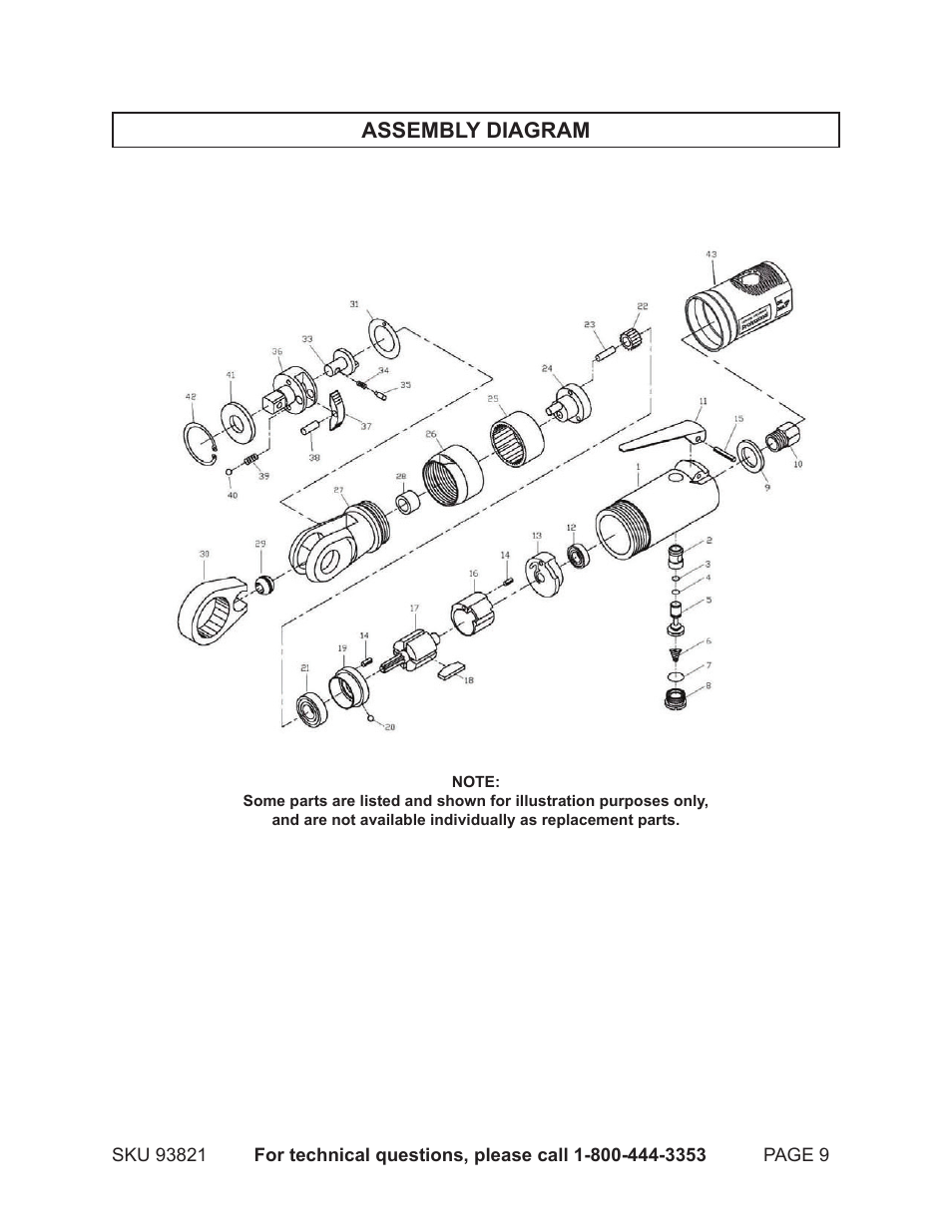 Assembly diagram | Harbor Freight Tools 93821 User Manual | Page 9 / 10