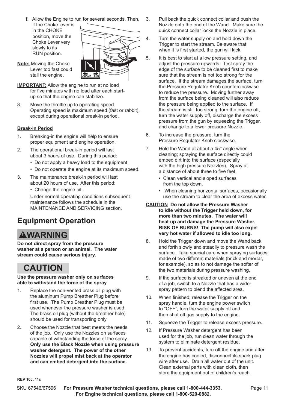 Warning, Caution, Equipment operation | Harbor Freight Tools 67596 User Manual | Page 11 / 28