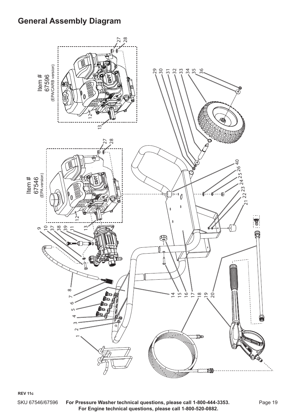 General assembly diagram | Harbor Freight Tools 67596 User Manual | Page 19 / 28