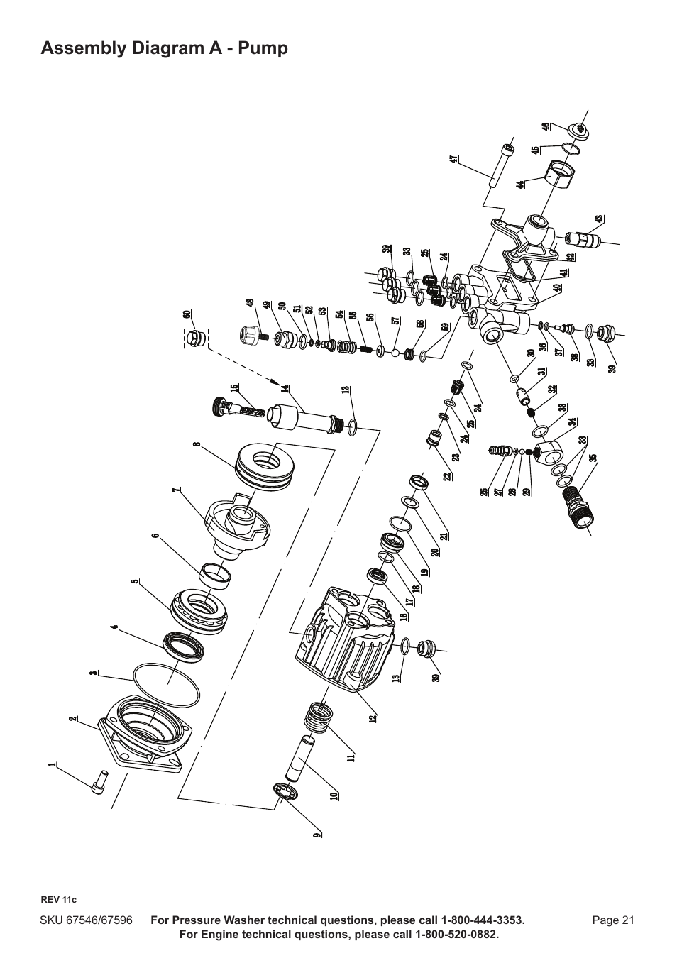 Assembly diagram a - pump | Harbor Freight Tools 67596 User Manual | Page 21 / 28