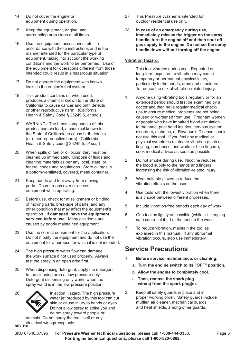 Service precautions | Harbor Freight Tools 67596 User Manual | Page 5 / 28