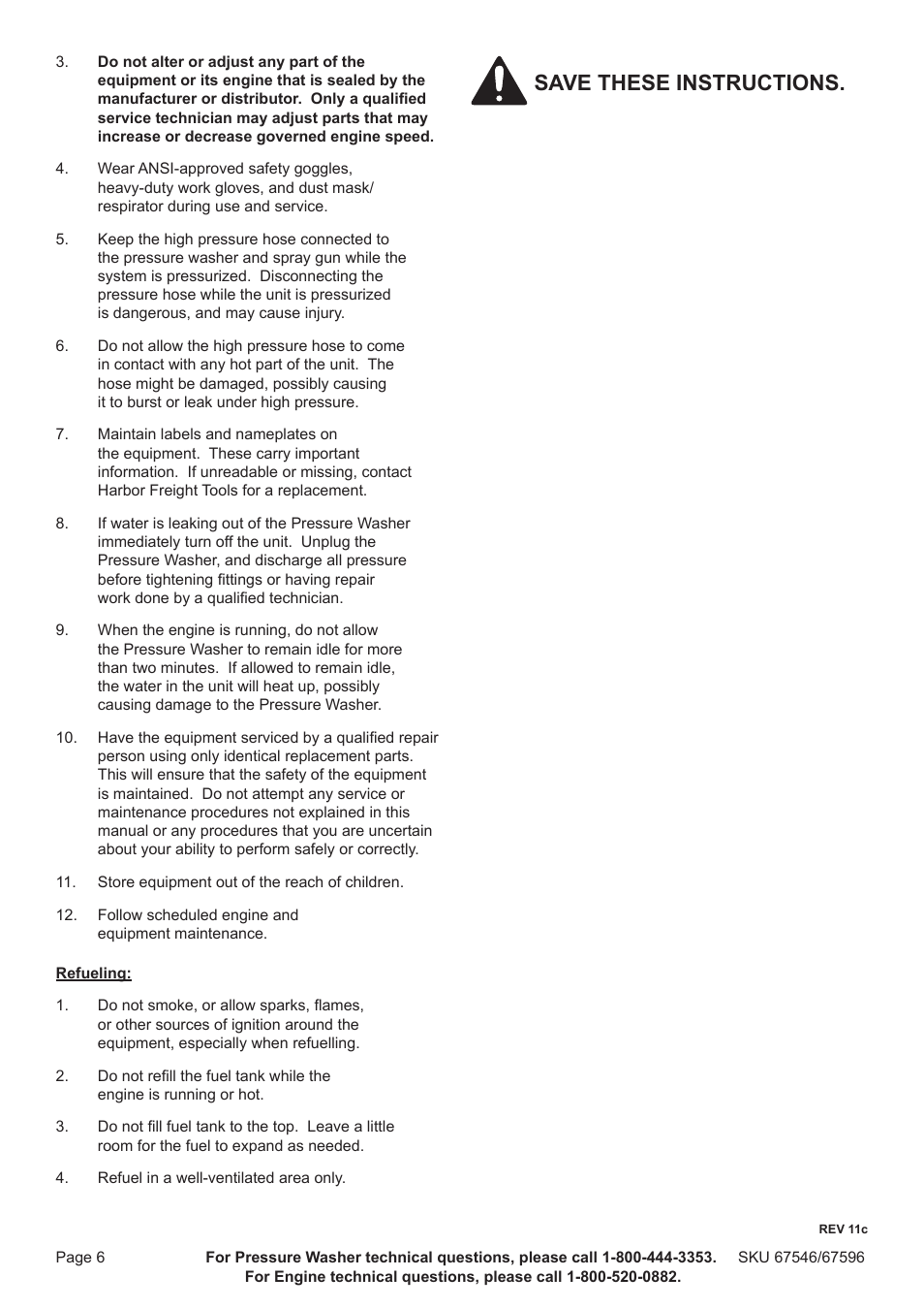 Save these instructions | Harbor Freight Tools 67596 User Manual | Page 6 / 28