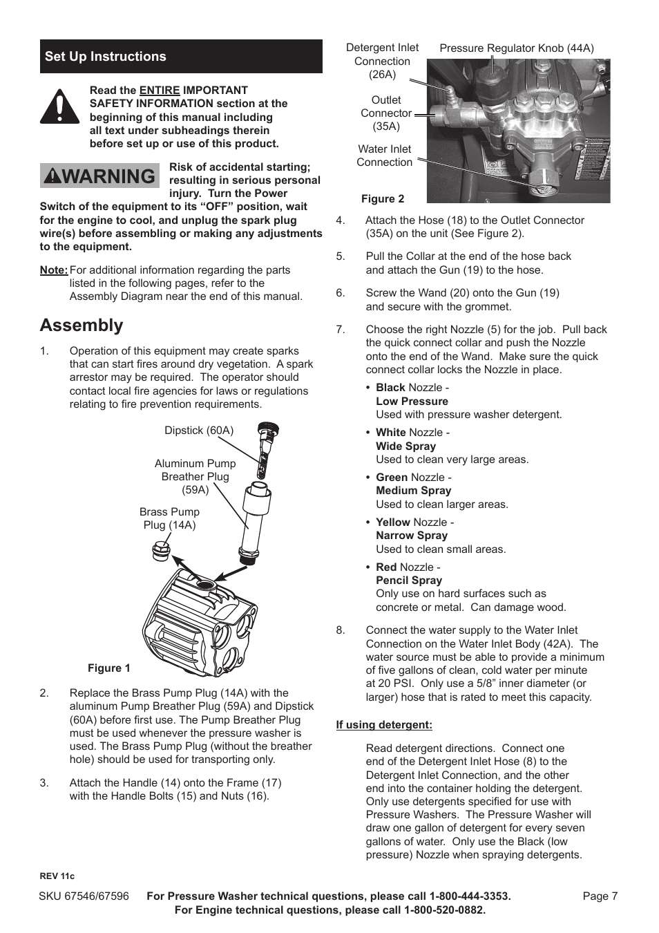 Warning, Assembly | Harbor Freight Tools 67596 User Manual | Page 7 / 28