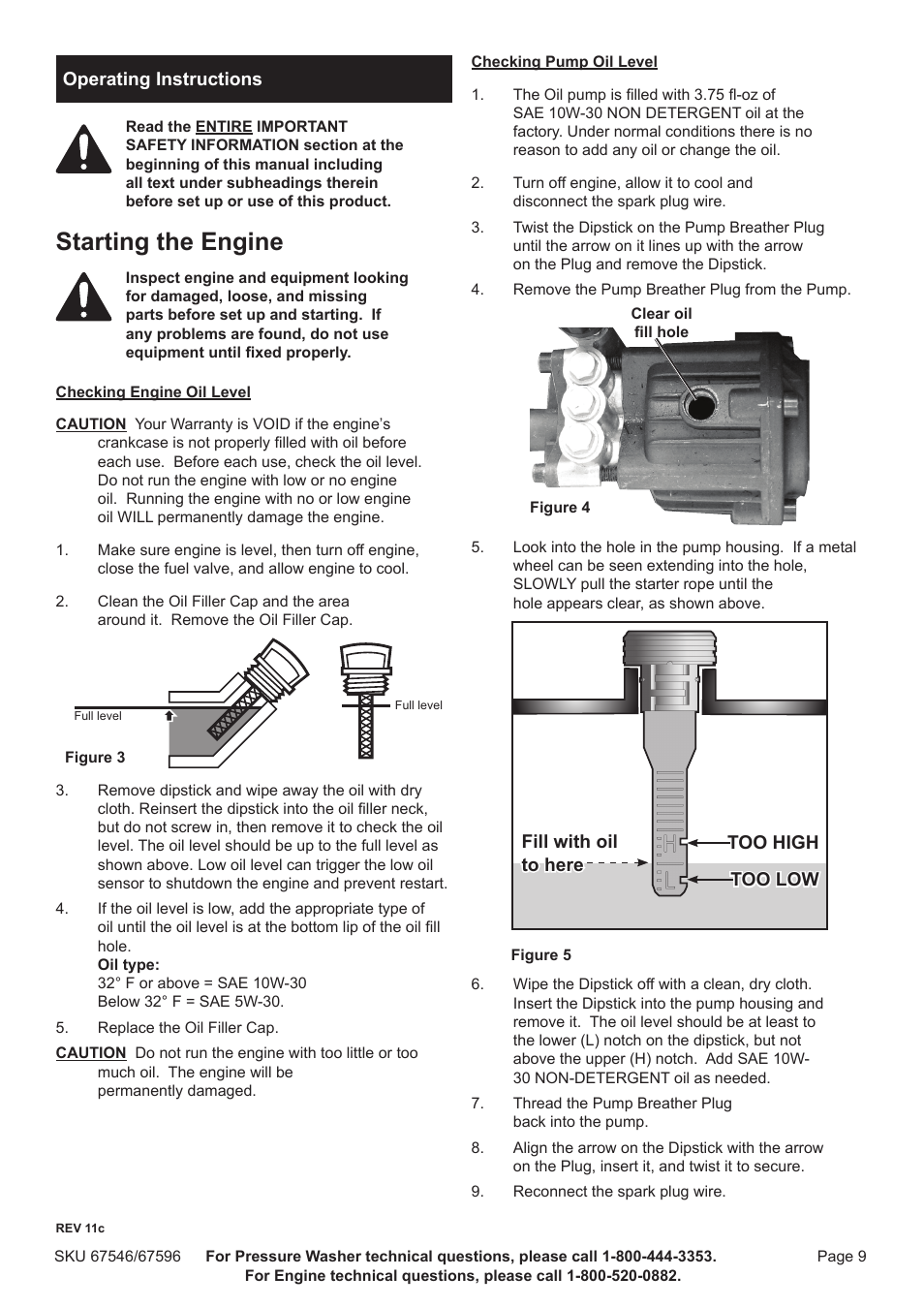 Starting the engine | Harbor Freight Tools 67596 User Manual | Page 9 / 28