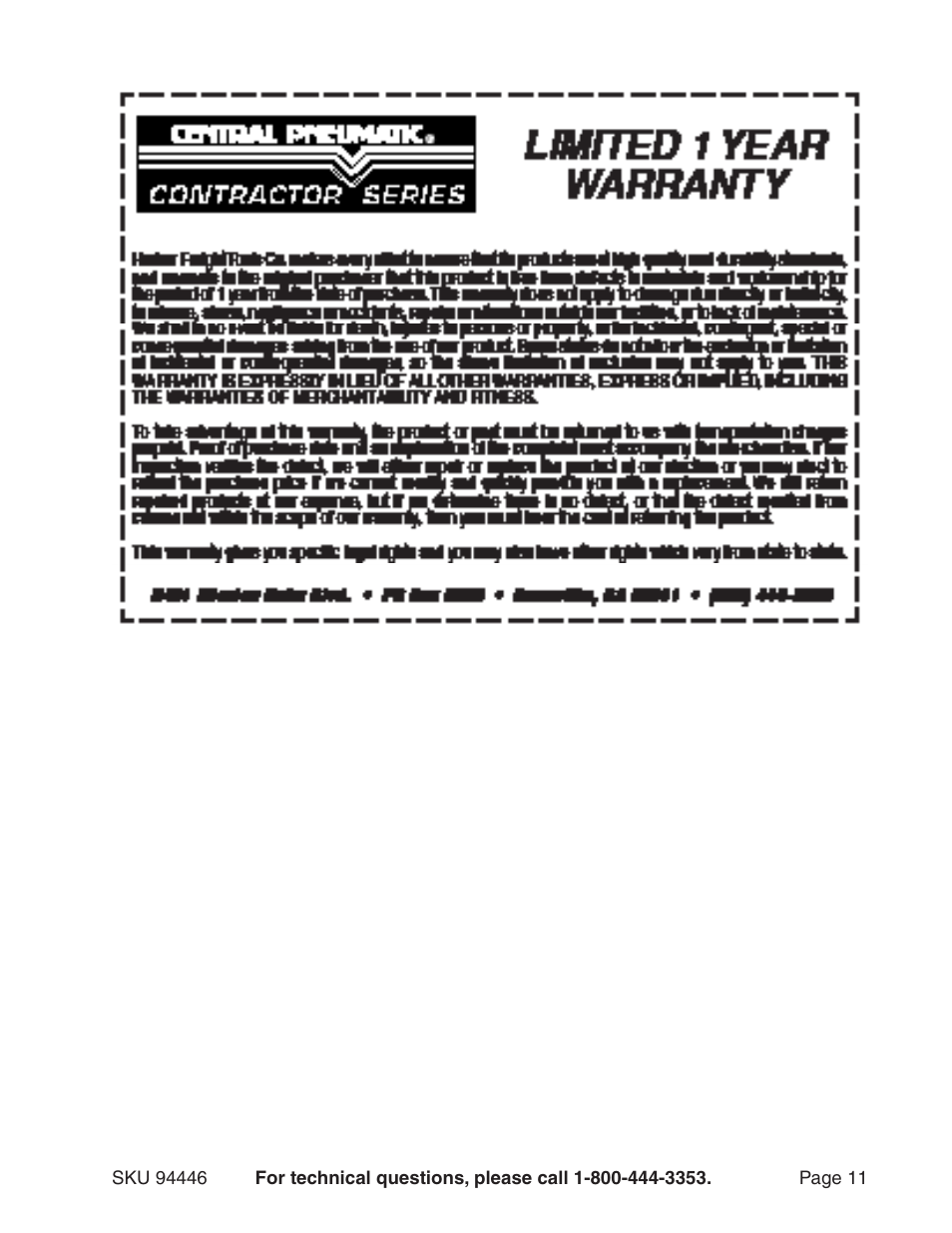 Harbor Freight Tools 94446 User Manual | Page 11 / 11