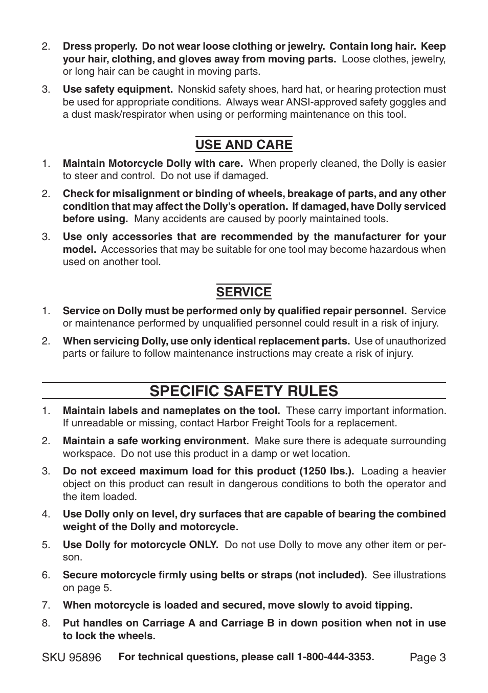 Specific safety rules | Harbor Freight Tools 95896 User Manual | Page 3 / 8