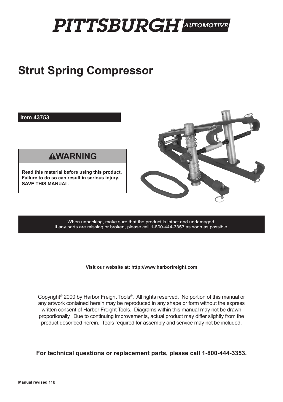 Harbor Freight Tools 43753 User Manual | 8 pages