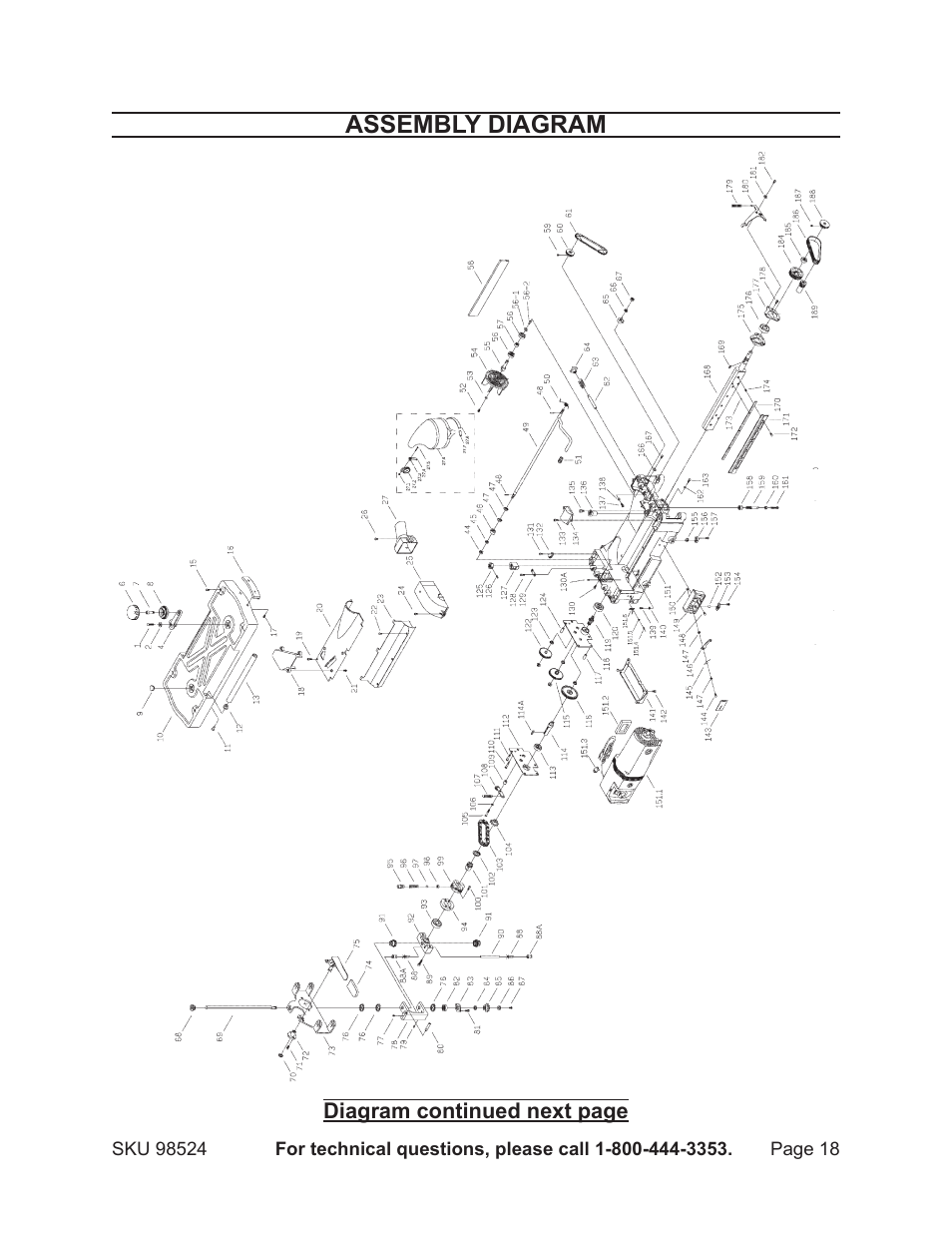 Assembly diagram | Harbor Freight Tools CENTRAL MACHINERY 98524 User Manual | Page 18 / 20