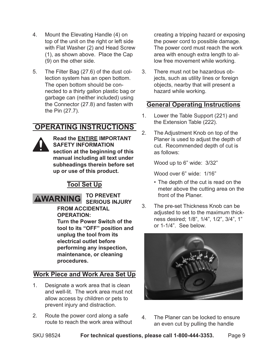 Operating instructions | Harbor Freight Tools CENTRAL MACHINERY 98524 User Manual | Page 9 / 20