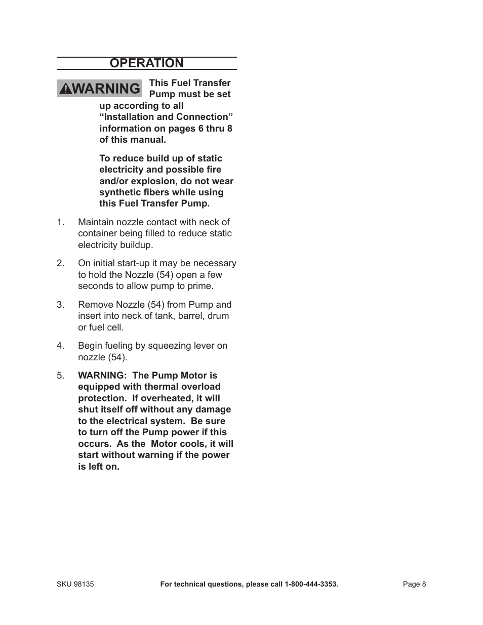 Operation | Harbor Freight Tools 98135 User Manual | Page 8 / 14