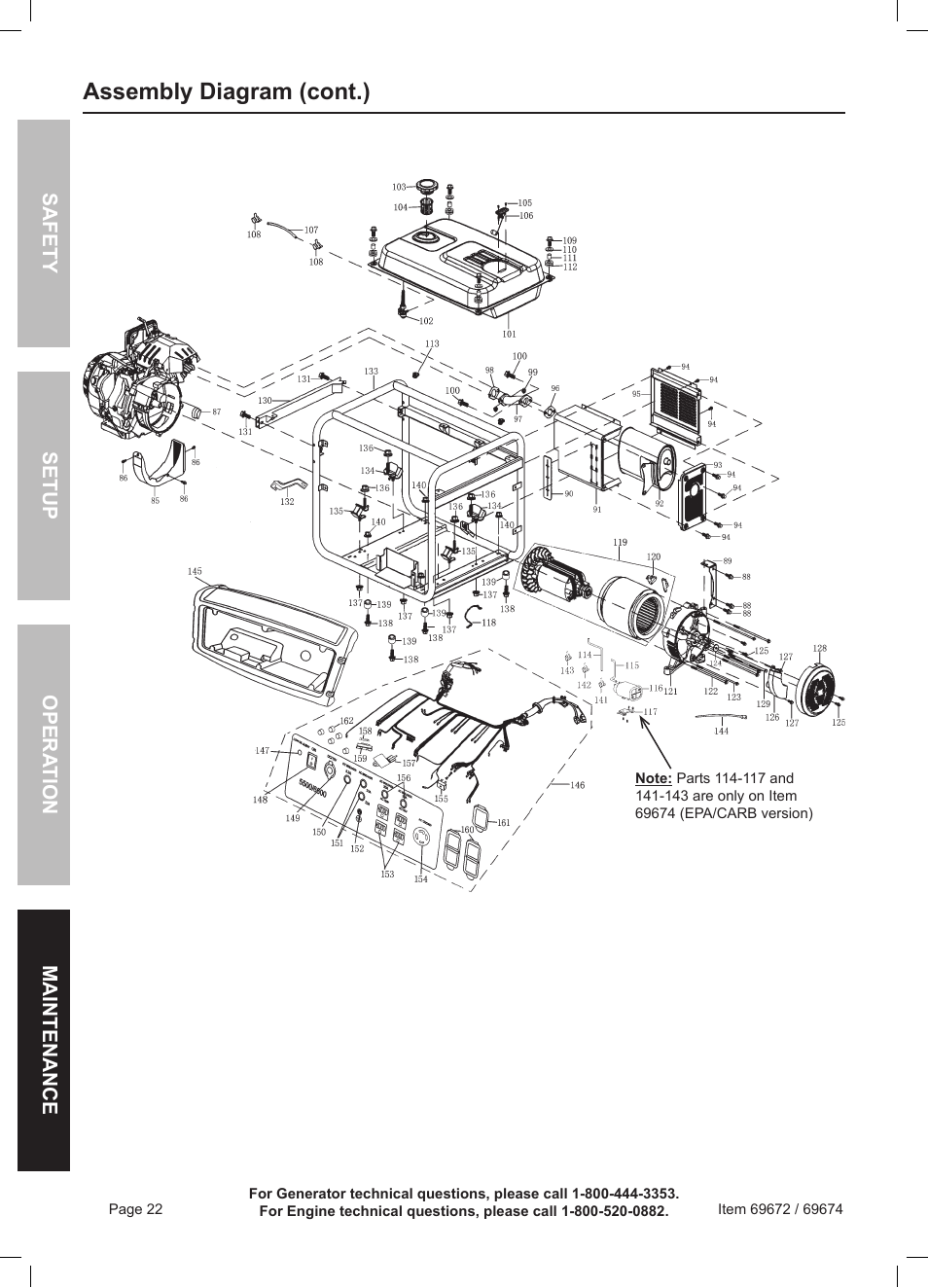 Assembly diagram (cont.) | Harbor Freight Tools 6500 Watt Portable Generator 69672 User Manual | Page 22 / 24