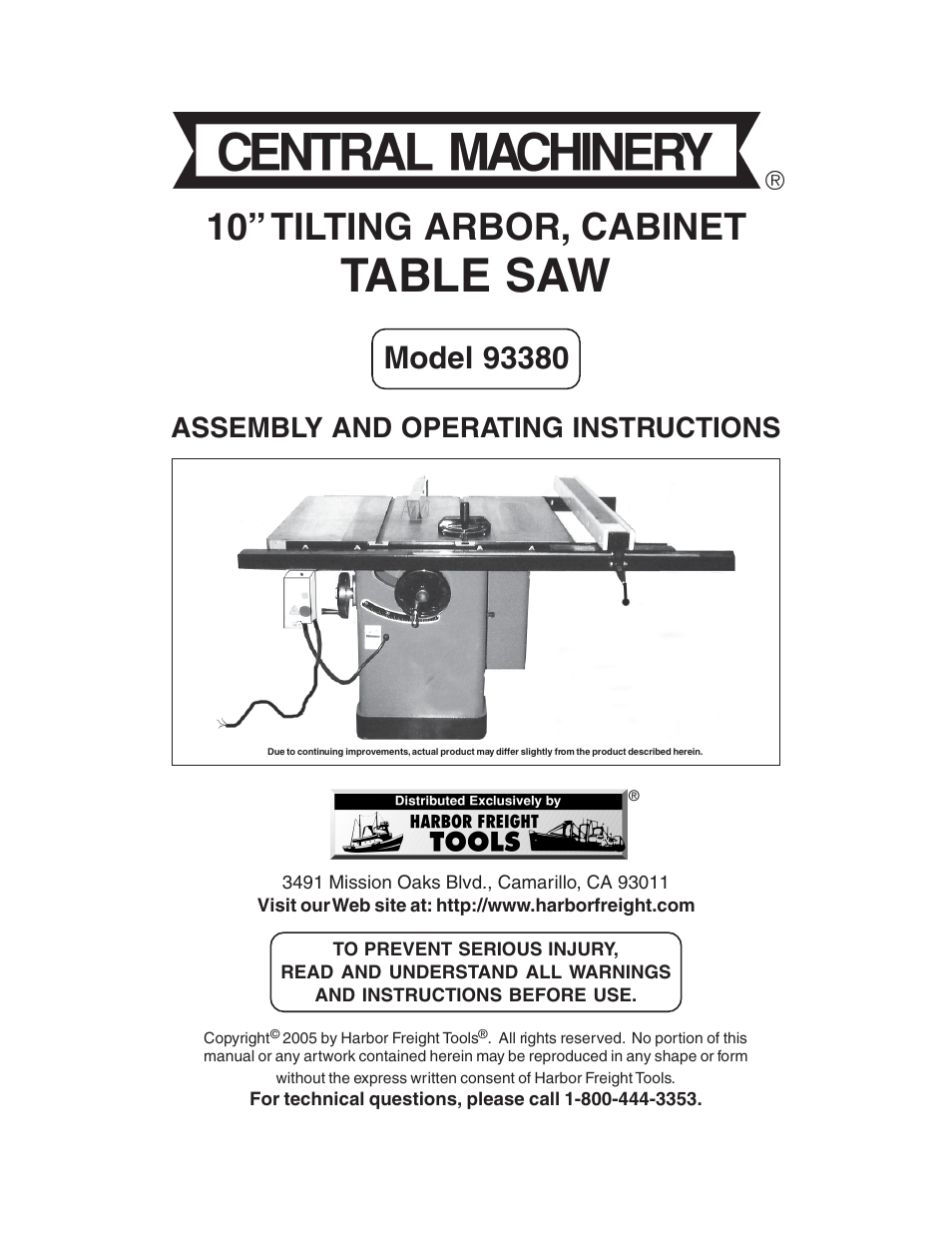 Harbor Freight Tools CENTRAL MACHINERY 93380 User Manual | 35 pages