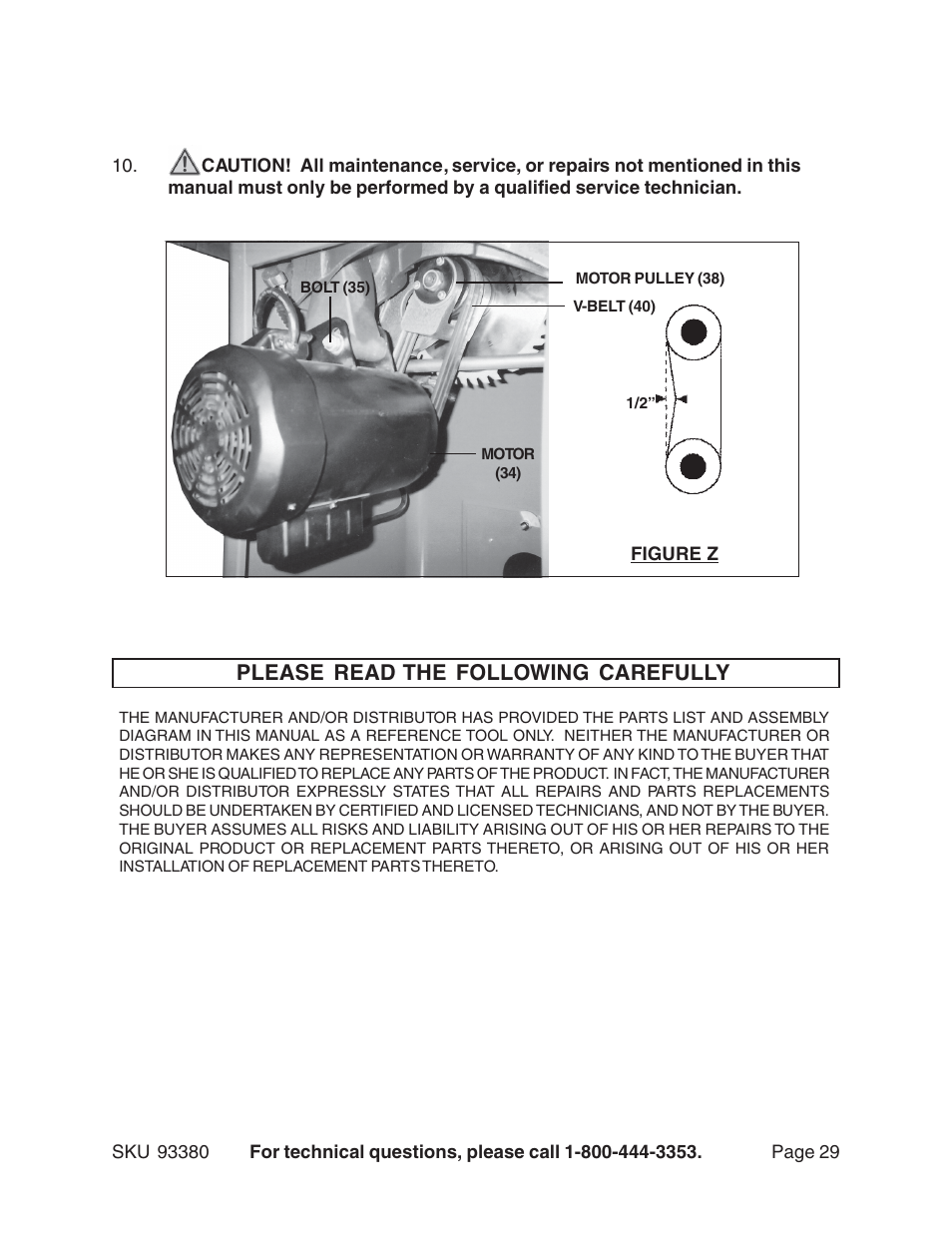 Please read the following carefully | Harbor Freight Tools CENTRAL MACHINERY 93380 User Manual | Page 29 / 35