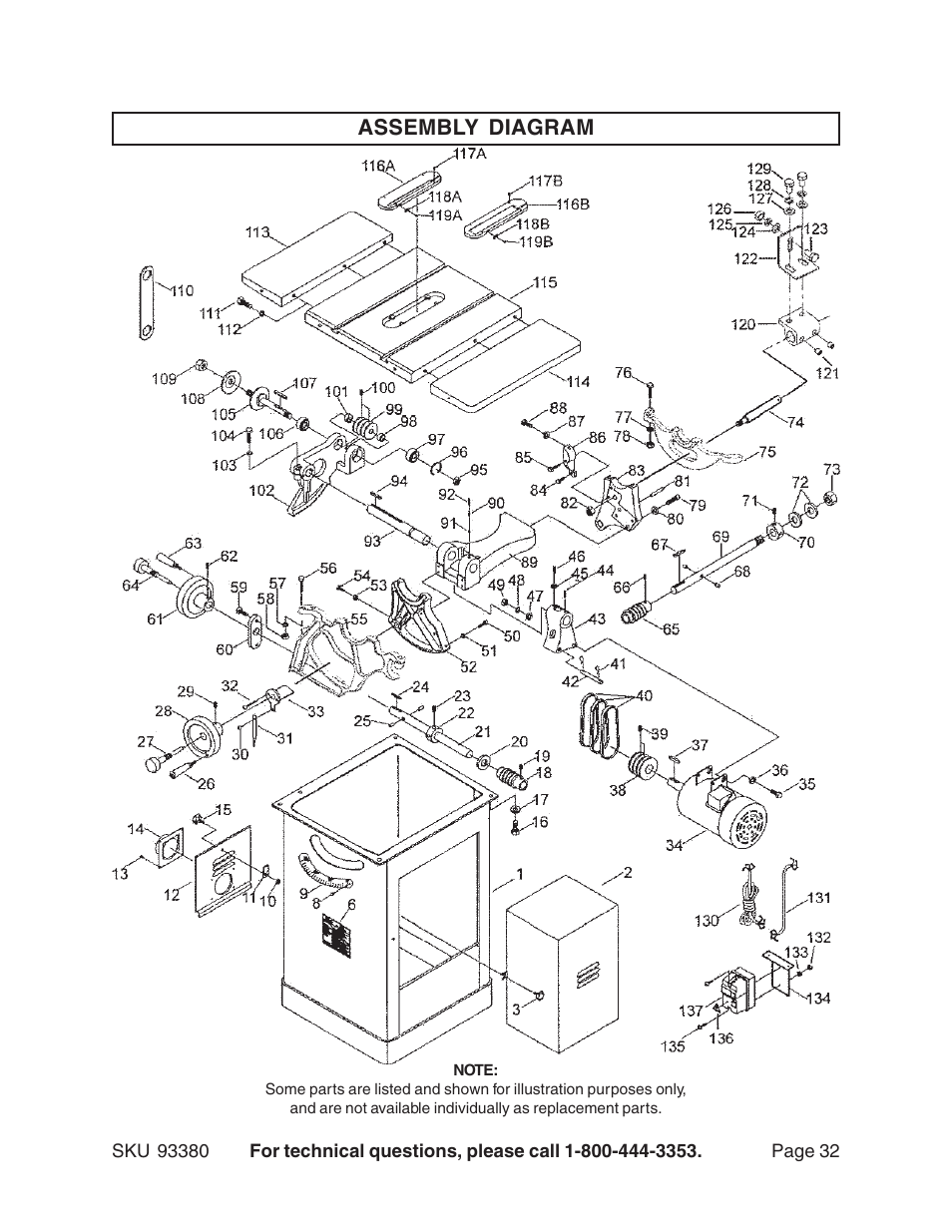 Assembly diagram | Harbor Freight Tools CENTRAL MACHINERY 93380 User Manual | Page 32 / 35