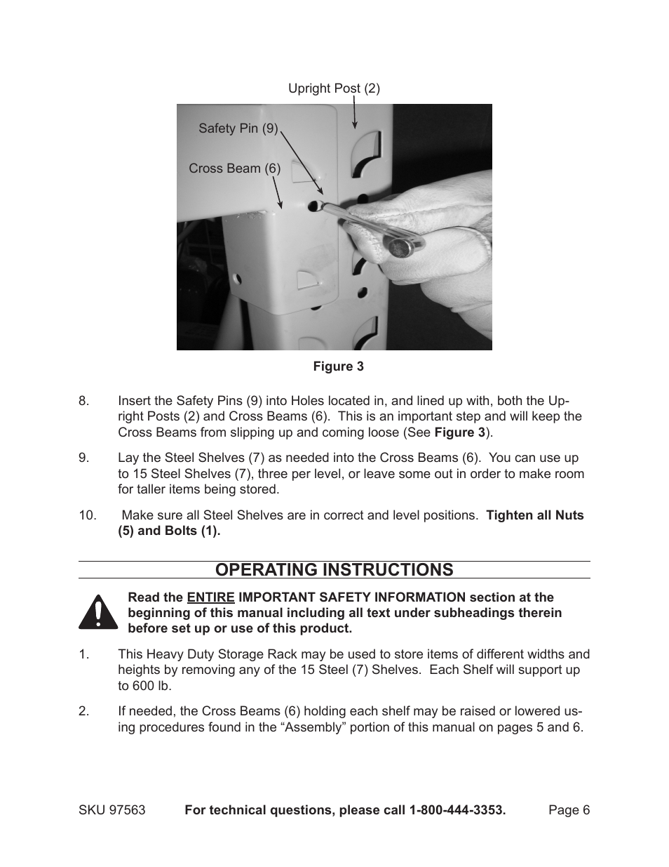 Operating instructions | Harbor Freight Tools 97563 User Manual | Page 6 / 8