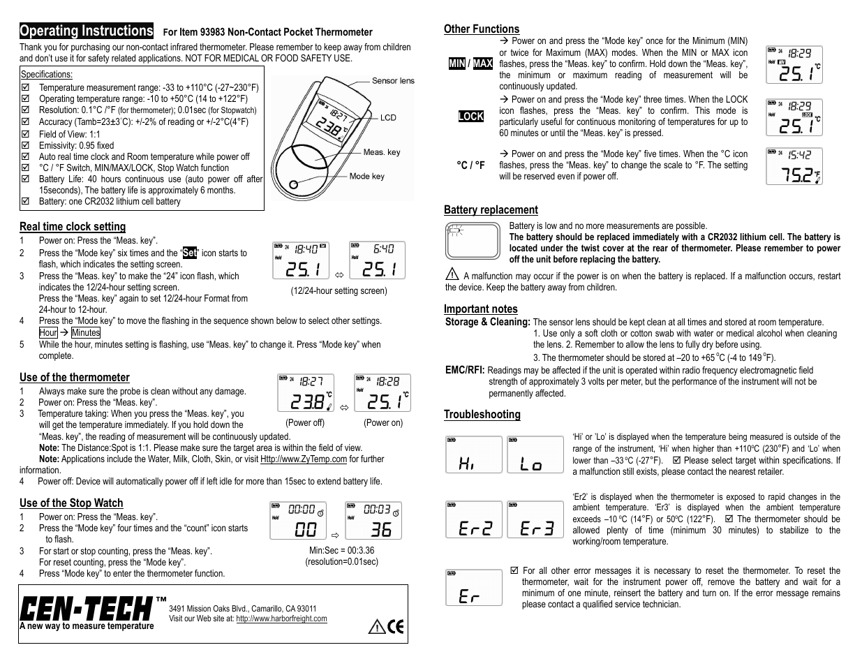 Harbor Freight Tools Pocket Thermometer User Manual | 1 page