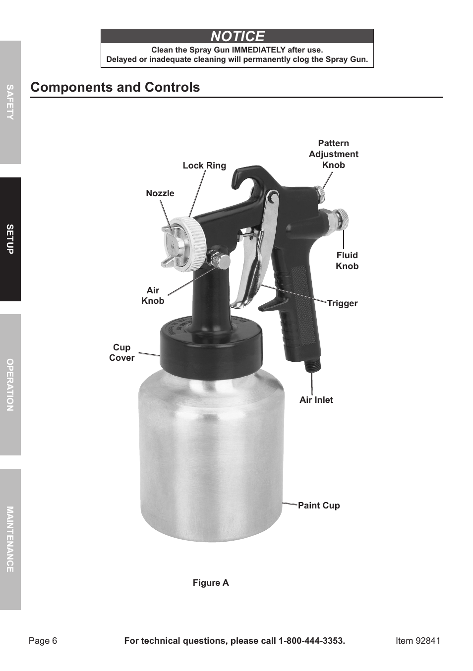 Notice, Components and controls | Harbor Freight Tools CENTRAL PNEUMATIC 92841 User Manual | Page 6 / 20